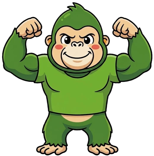Bongo, le gorille coach, qui montre ses muscles