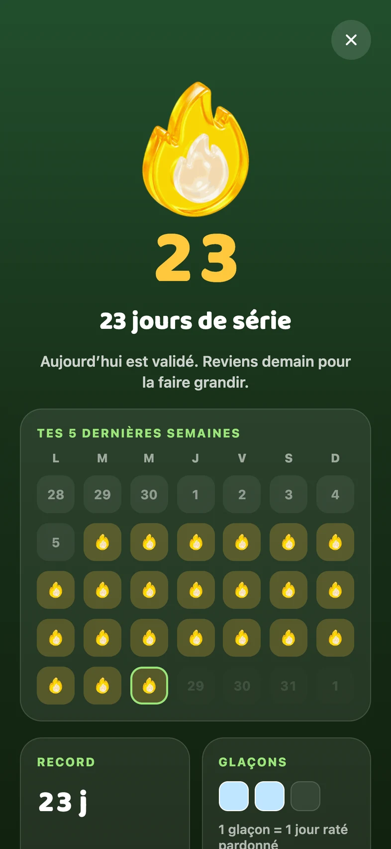 L'écran Série de BONGO : 23 jours d'affilée